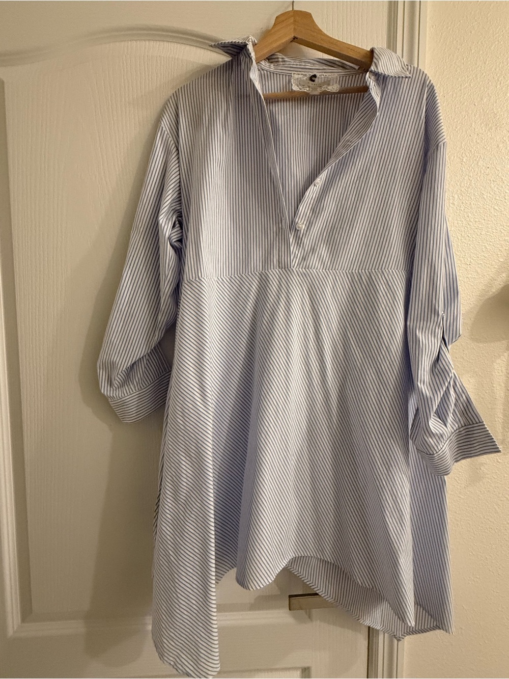Cupio Light Blue & White Striped Casual Button-Down Shirt Dress